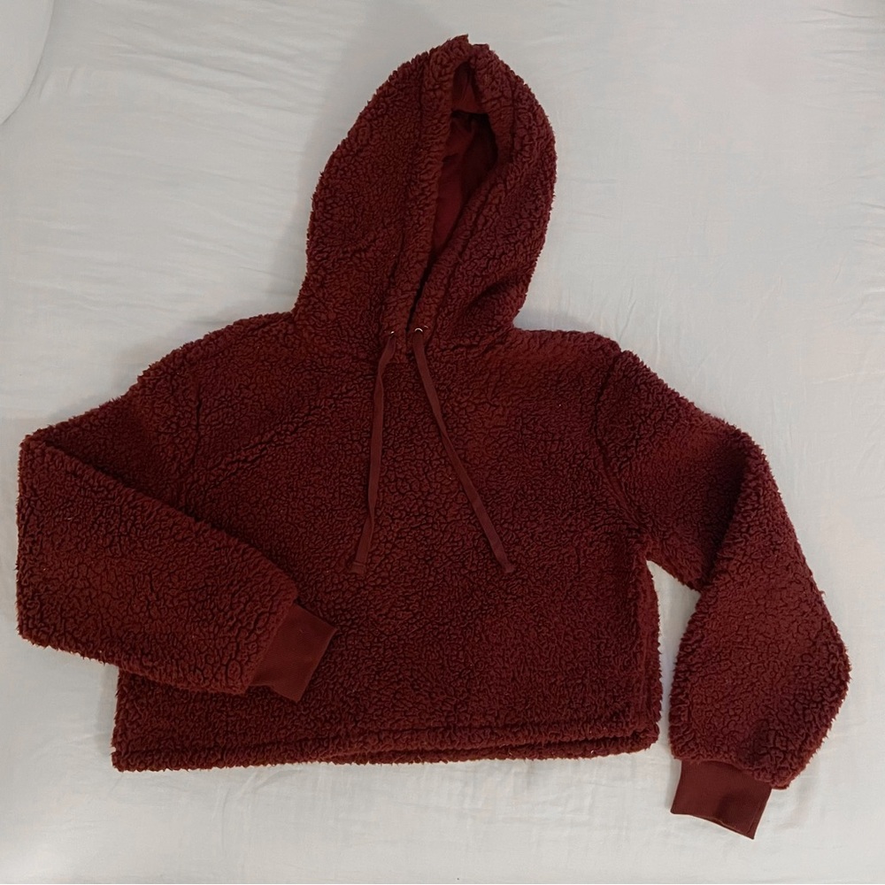 Burgundy Sherpa Crop Hoodie